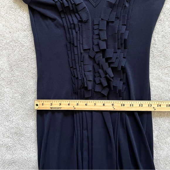 ISABEL DE PEDRO NAVY RUFFLE FRONT DRESS SIZE 6 SOPHISTICATED CHIC CLASSIC - Picture 9 of 12